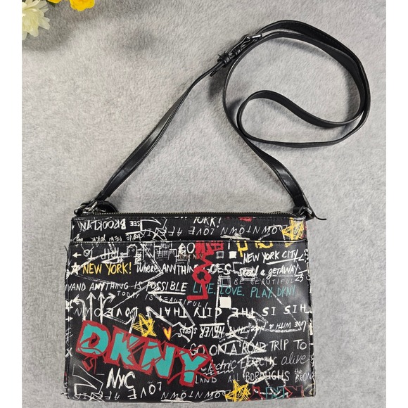 Dkny Handbags - DKNY Bryant Park Black Graffiti Print Crossbody Bag Purse Streetwear 2021